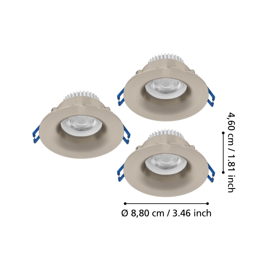 Eglo - KOMPLET 3x LED vgradnih kopalniških stropnih svetilk LED/4,9W/230V 2700/4000/6500K premer 8,8 cm IP65 mat krom