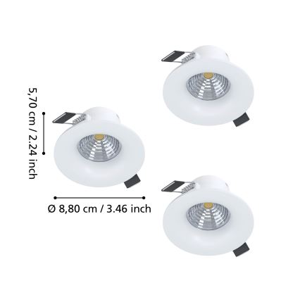 Eglo - Komplet 3x zatemnljivih vgradnih LED stropnih svetil, LED/4,8W/230V, premer 8,8 cm, bela