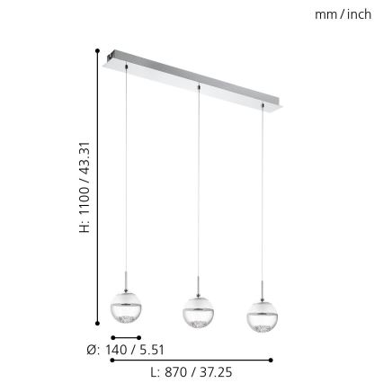 Eglo 93784 - LED Obesna svetilka MONTEFIO 1 3xLED/5W/230V