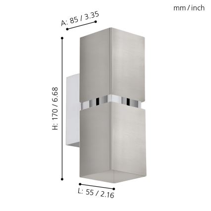 Eglo 96264 - LED stenska svetilka PASSA 2xGU10/2,8W/230V kvadratna