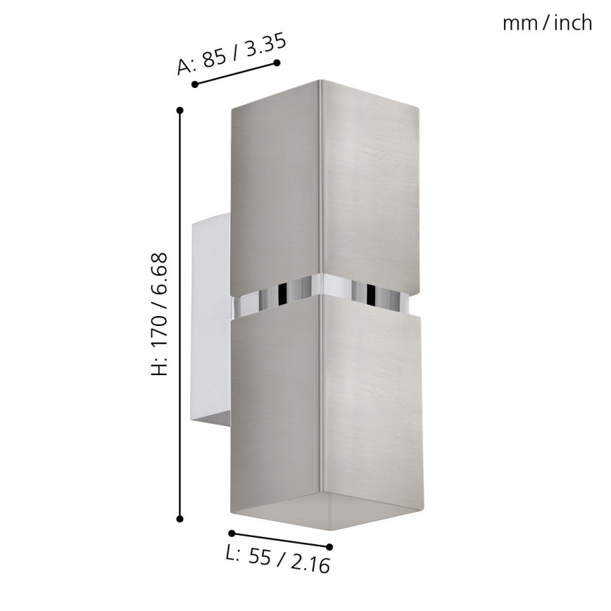 Eglo 96264 - LED stenska svetilka PASSA 2xGU10/2,8W/230V kvadratna