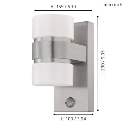 Eglo - LED Zunanja stenska svetilka s senzorjem 2xLED/6W IP44