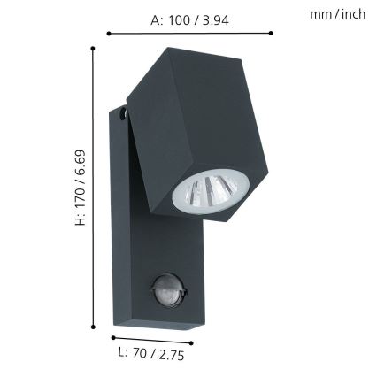 Eglo - LED zunanja stenska svetilka s senzorjem LED/5W/230V IP44