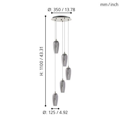 Eglo 96345 - LED Lestenec na vrvici FARSALA 5xG9/2,5W/230V