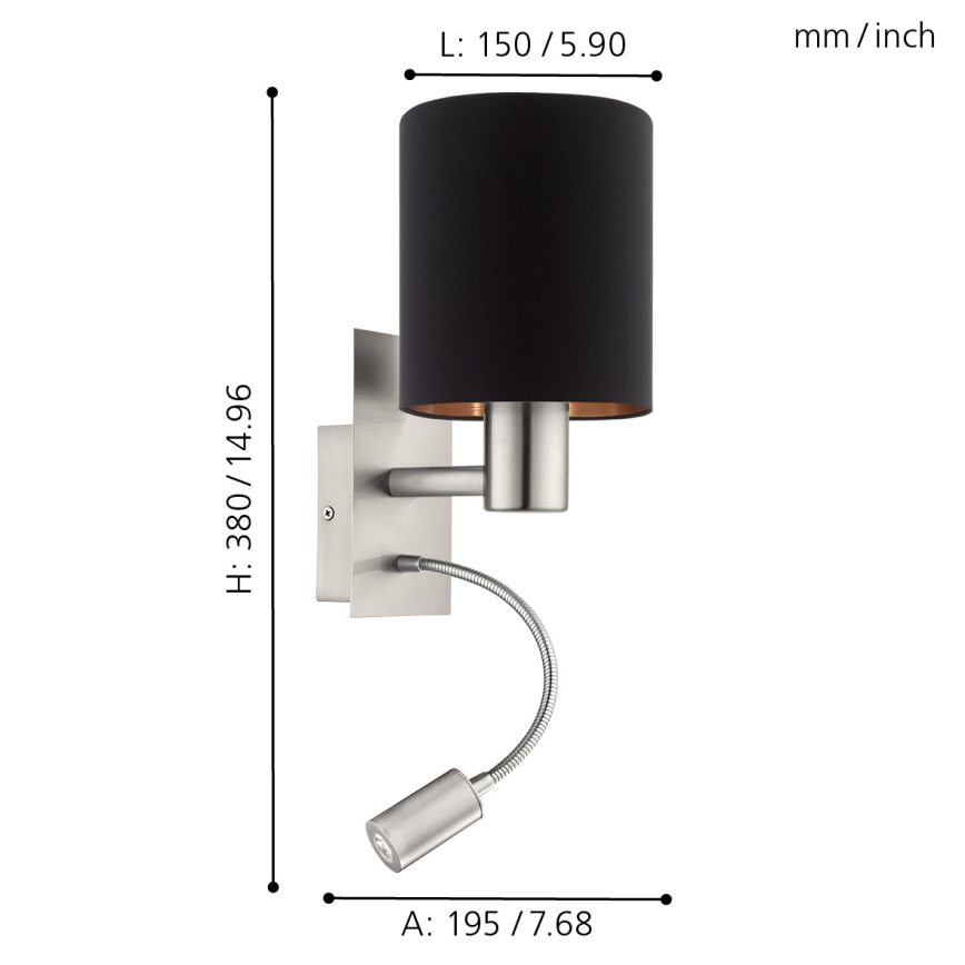 Eglo - LED Fleksibilna svetilka 1xE27/40W+LED/3,8W črna