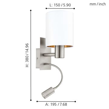 Eglo - LED Stenska svetilka 1xE27/40W+LED/3,8W bela