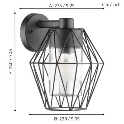 Eglo - Zunanja stenska svetilka 1xE27/60W/230V IP44