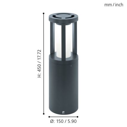 Eglo 97252 - LED Zunanja svetilka GISOLA 1xLED/12W/230V IP44 450 mm IP44