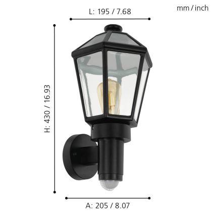 Eglo - Zunanja stenska svetilka s senzorjem 1xE27/28W/230V IP44