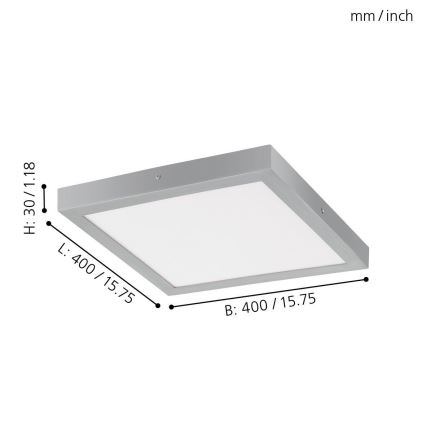 Eglo - LED Stropna svetilka 1xLED/25W/230V srebrna kvadratna