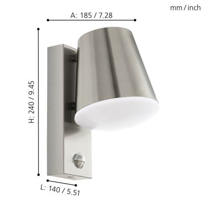 Eglo - Zunanja stenska svetilka s senzorjem 1xE27/10W/230V IP44