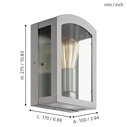 Eglo 97477 - Zunanja stenska svetilka PARETTA 1xE27/60W/230V mat krom IP44