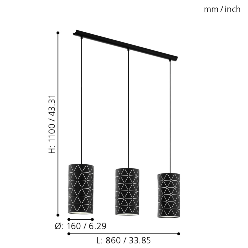 Eglo - Lestenec na vrvici 3xE27/40W/230V