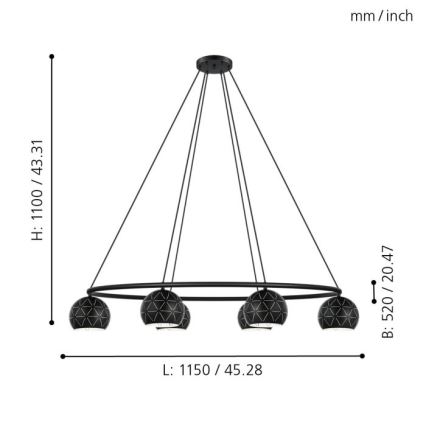 Eglo - Lestenec na vrvici 6xE14/40W/230V