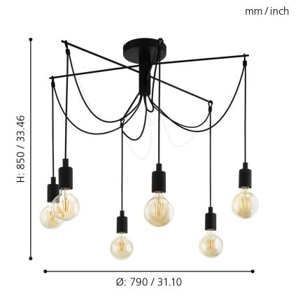 Eglo - Lestenec na vrvici 6xE27/60W/230V spider