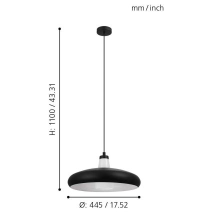 Eglo - LED RGB Zatemnitveni lestenec na vrvici TABANERA-C 1xE27/9W/230V