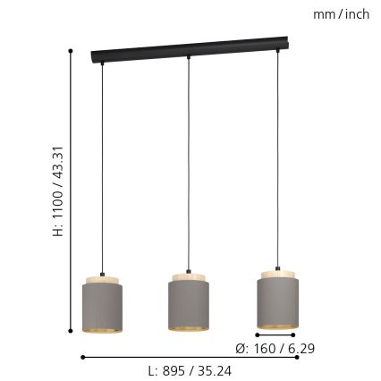 Eglo - Lestenec na vrvici 3xE27/40W/230V