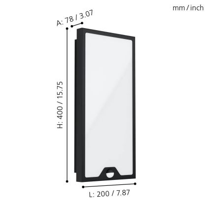 Eglo - LED Zunanja stenska svetilka s senzorjem LED/16W/230V IP44