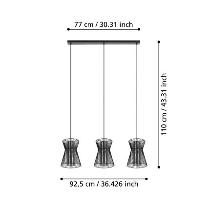 Eglo - Lestenec na vrvici 3xE27/40W/230V črn