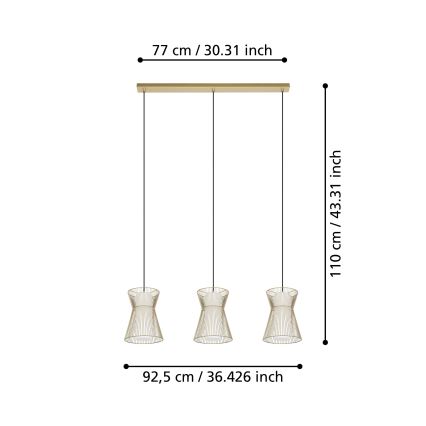 Eglo - Lestenec na vrvici 3xE27/40W/230V zlat