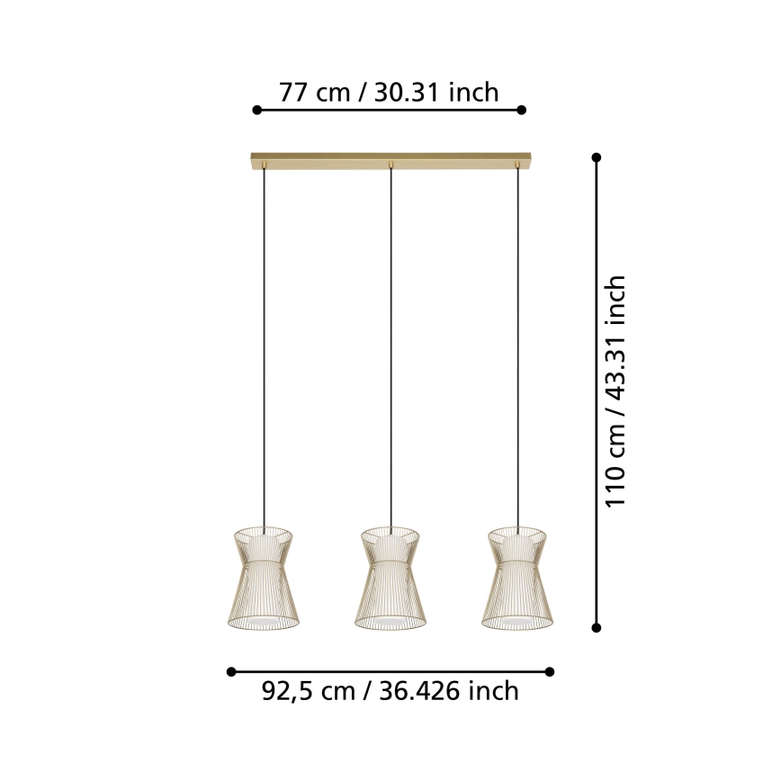 Eglo - Lestenec na vrvici 3xE27/40W/230V zlat