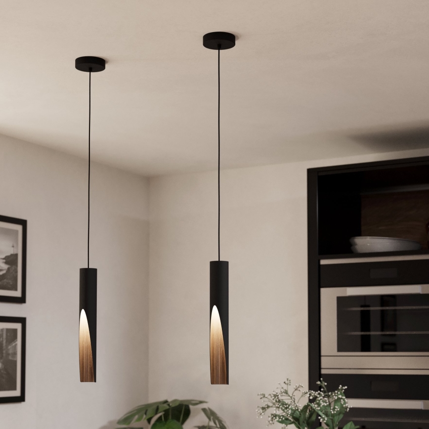 Eglo - LED Lestenec na vrvici 1xGU10/4,5W/230V 3000K črna/rjava