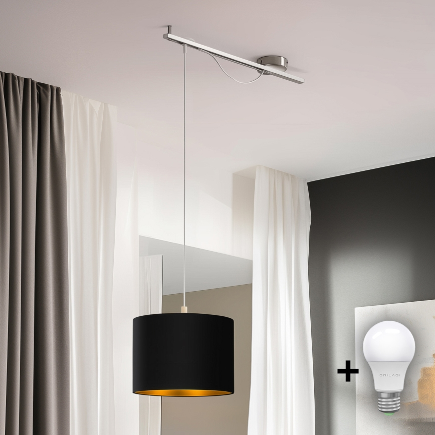 Eglo - LED Lestenec na vrvici CALCENA 1xE27/60W/230V krom/črna