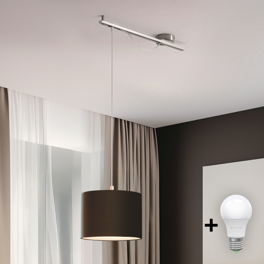Eglo - LED Lestenec na vrvici CALCENA 1xE27/60W/230V krom/rjava