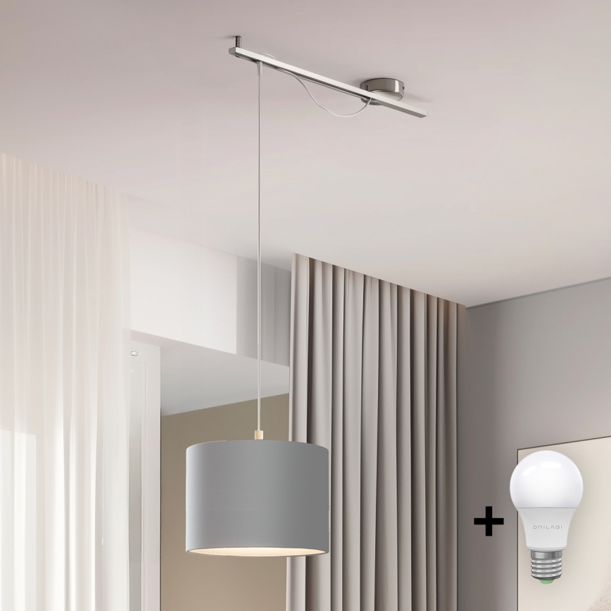 Eglo - LED Lestenec na vrvici CALCENA 1xE27/60W/230V krom/siva