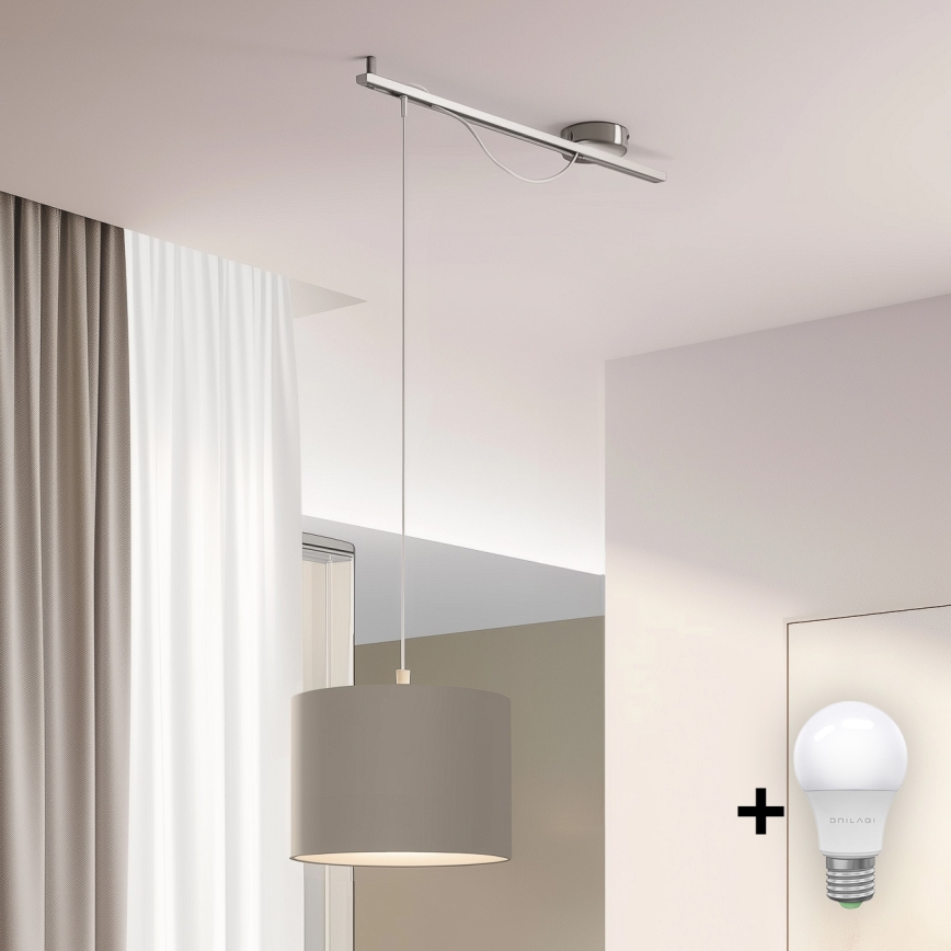 Eglo - LED Lestenec na vrvici CALCENA 1xE27/60W/230V krom/taupe