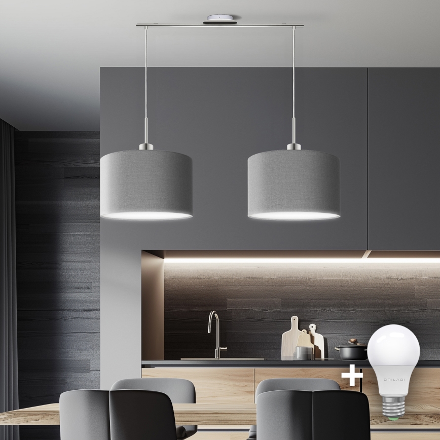 Eglo - LED Lestenec na vrvici TUNJA 2xE27/60W/230V siva