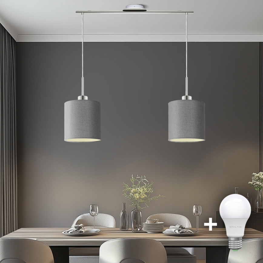 Eglo - LED Lestenec na vrvici TUNJA 2xE27/60W/230V siva