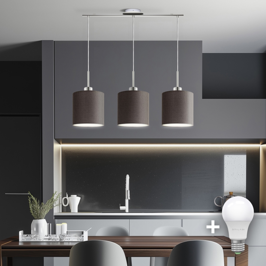 Eglo - LED  Lestenec na vrvici TUNJA 3xE27/60W/230V rjava
