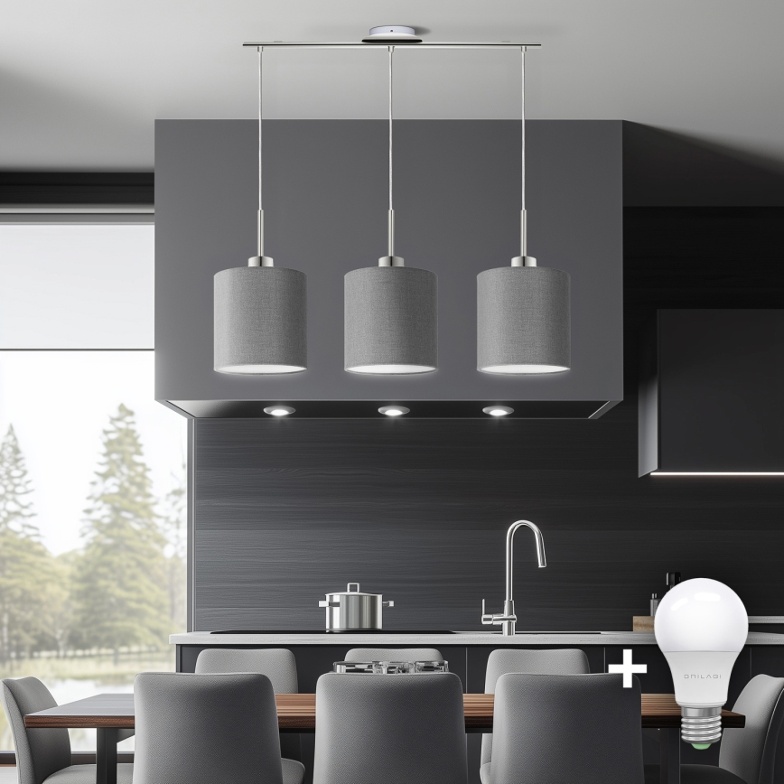 Eglo - LED Lestenec na vrvici TUNJA 3xE27/60W/230V siva