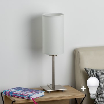 Eglo - LED Namizna svetilka TUNJA 1xE27/60W/230V 26,5 cm mat krom/bela