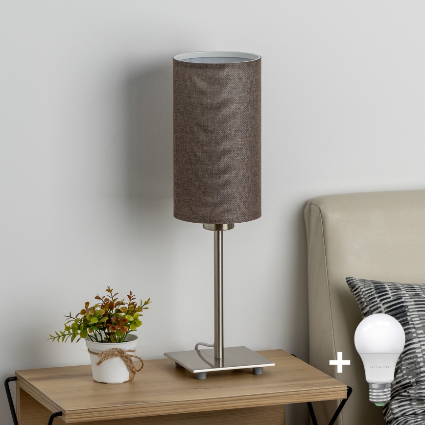 Eglo - LED Namizna svetilka TUNJA 1xE27/60W/230V 26,5 cm mat krom/rjava