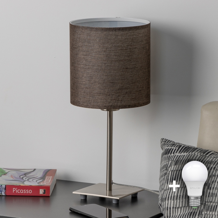Eglo - LED Namizna svetilka TUNJA 1xE27/60W/230V 26,5 cm mat krom/rjava
