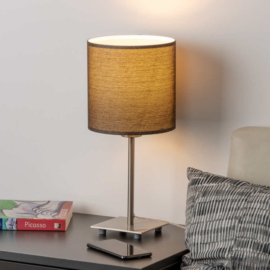 Eglo - LED Namizna svetilka TUNJA 1xE27/60W/230V 26,5 cm mat krom/rjava