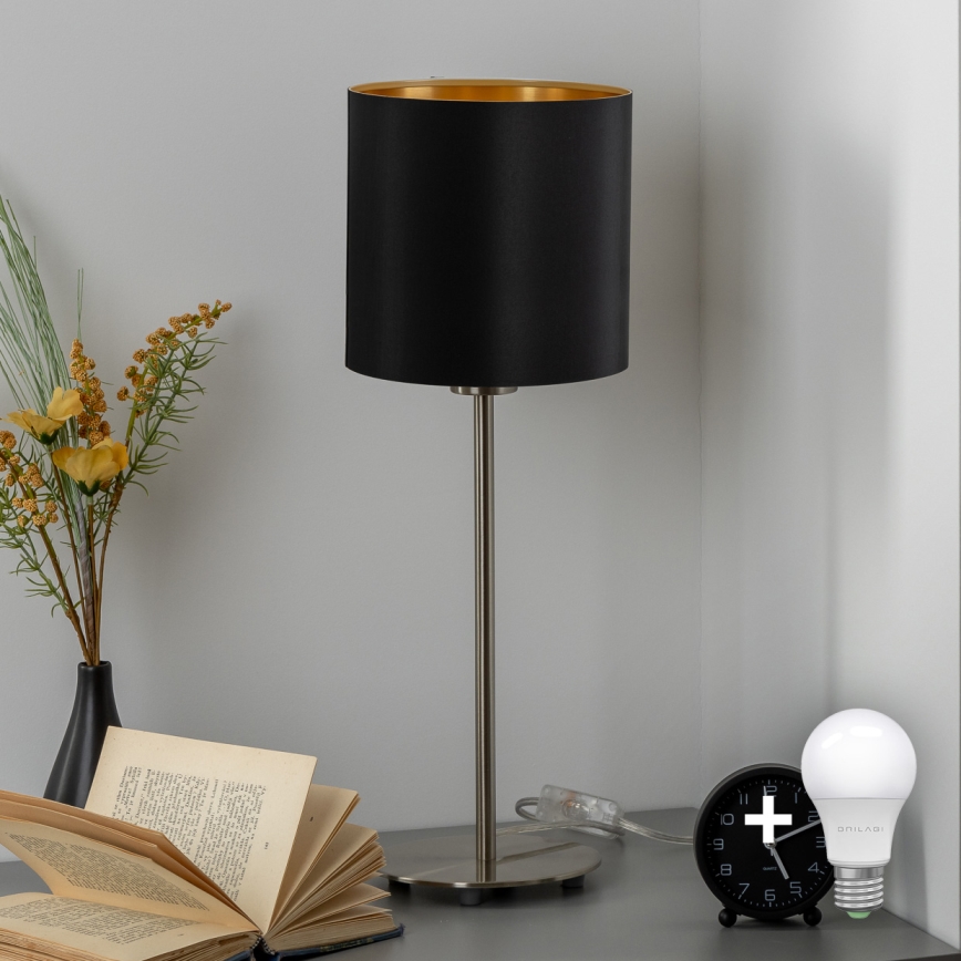 Eglo - LED Namizna svetilka TUNJA 1xE27/60W/230V 38,5 cm mat krom/črna