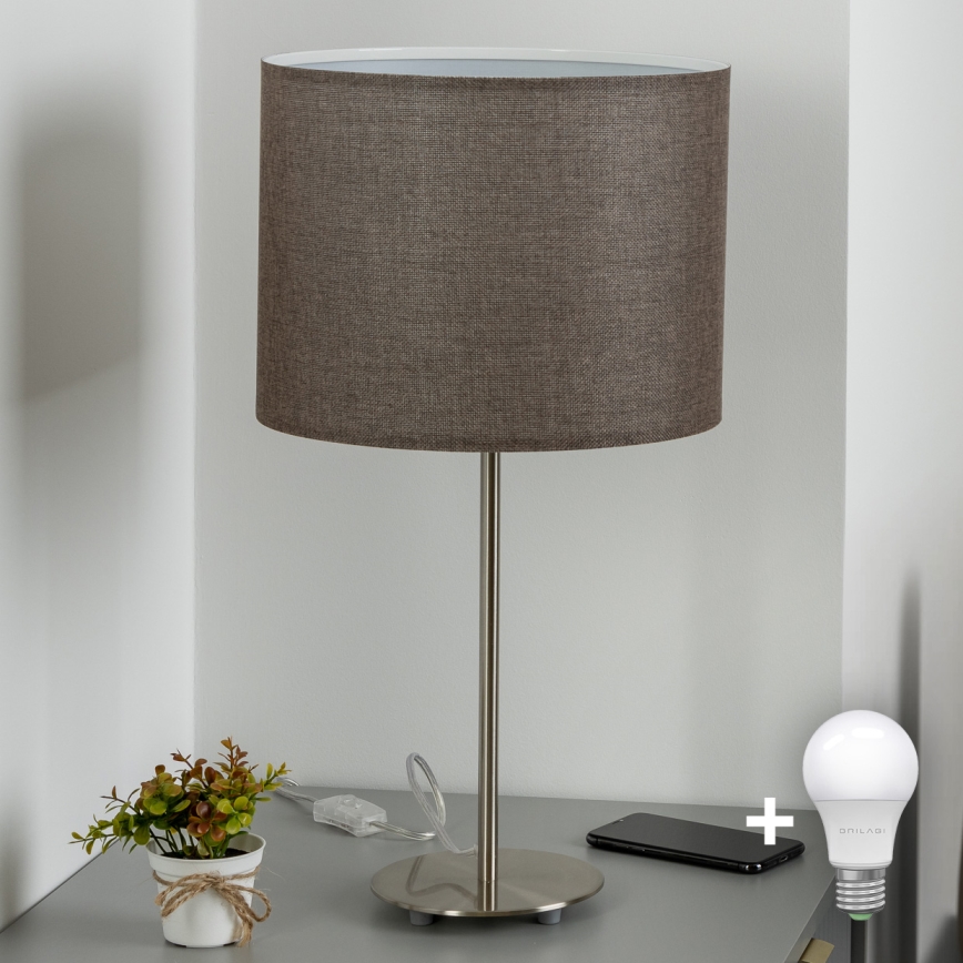 Eglo - LED  Namizna svetilka TUNJA 1xE27/60W/230V 38,5 cm mat krom/rjava
