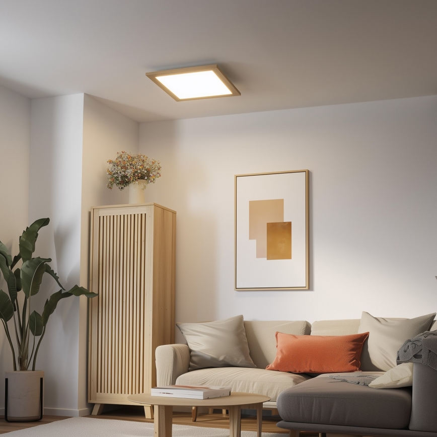 Eglo - LED RGB zatemljiv nadometni panel SALOBRENA-C WOOD LED/40W/230V 2700-6500K 49,5x49,5 cm rjava + daljinski upravljalnik