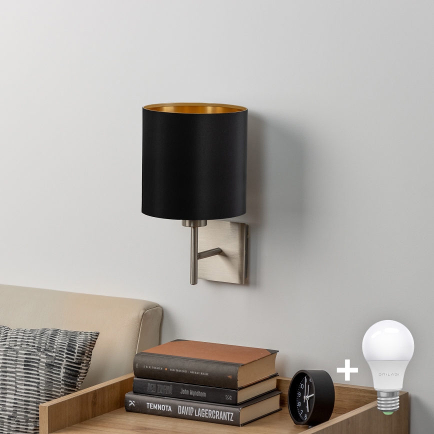 Eglo - LED Stenska svetilka TUNJA 1xE27/60W/230V mat krom/črna