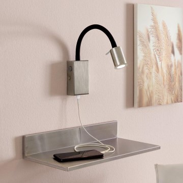 Eglo - LED stensko točkovno svetilo z USB polnilcem LED/3,5W/230V mat krom