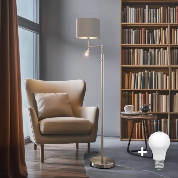 Eglo - LED stoječa svetilka TUNJA 1x E27/60W/230V + LED/2,1W, Ø 30 cm, mat krom/taupe