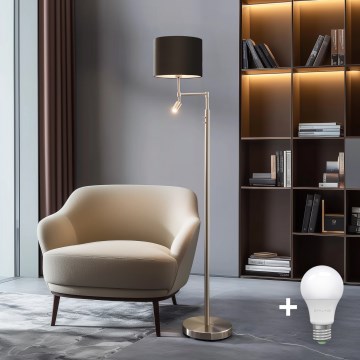 Eglo - LED stoječa svetilka TUNJA 1xE27/60W/230V + LED/2,1W premer 30 cm matni krom/rjava