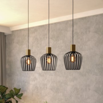 Eglo - Lestenec na vrvici 3xE27/40W/230V črna/zlata