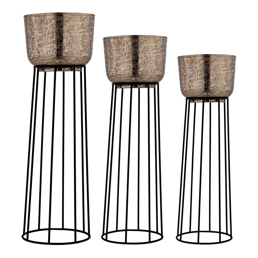 Eglo - SET 3x Kovinski cvetlični lonec črna/zlata