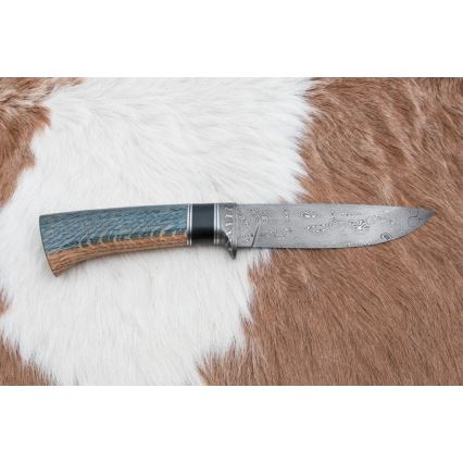 Ekskluziven nož iz damaščanskega jekla 12,7 cm hrast/ebenovina
