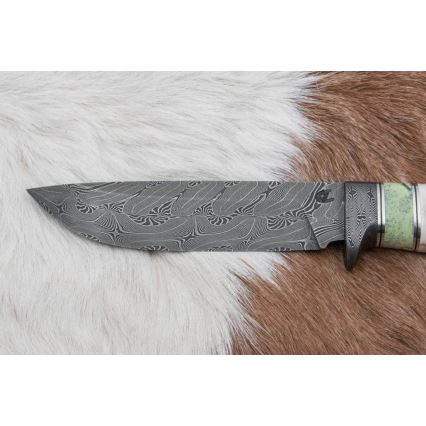 Ekskluziven nož iz damaščanskega jekla 13 cm serpentinite/rogovje severnega jelena