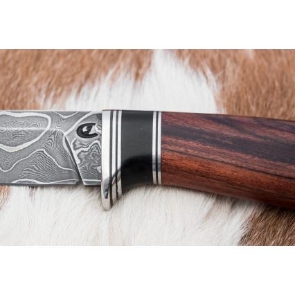 Ekskluziven nož iz damaščanskega jekla 9,6 cm palisander santos/ebenovina